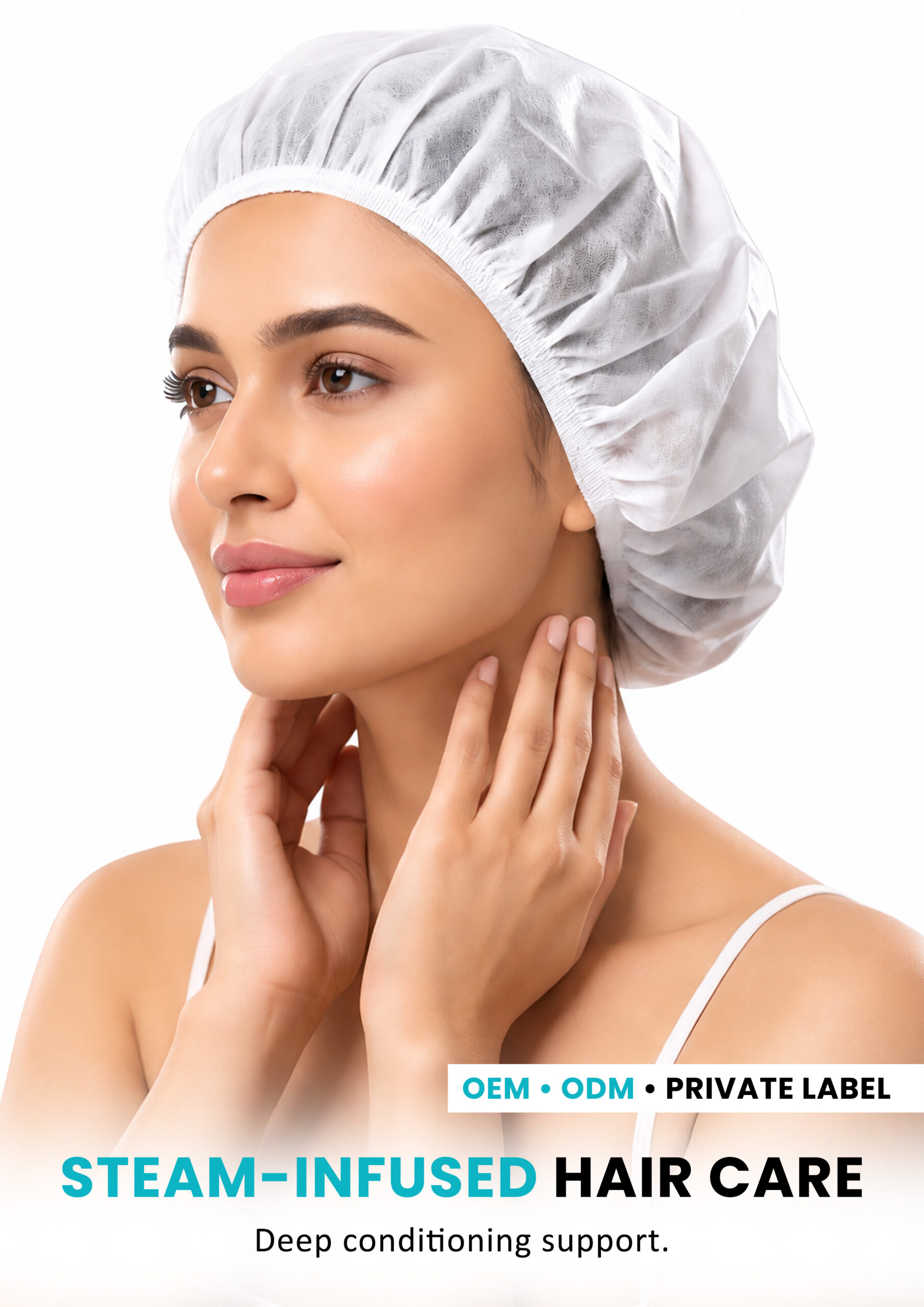 AllMask Hair Steam Mask – Steam-Infused Hair Care Woman wearing AllMask hair steam mask for steam-infused hair care