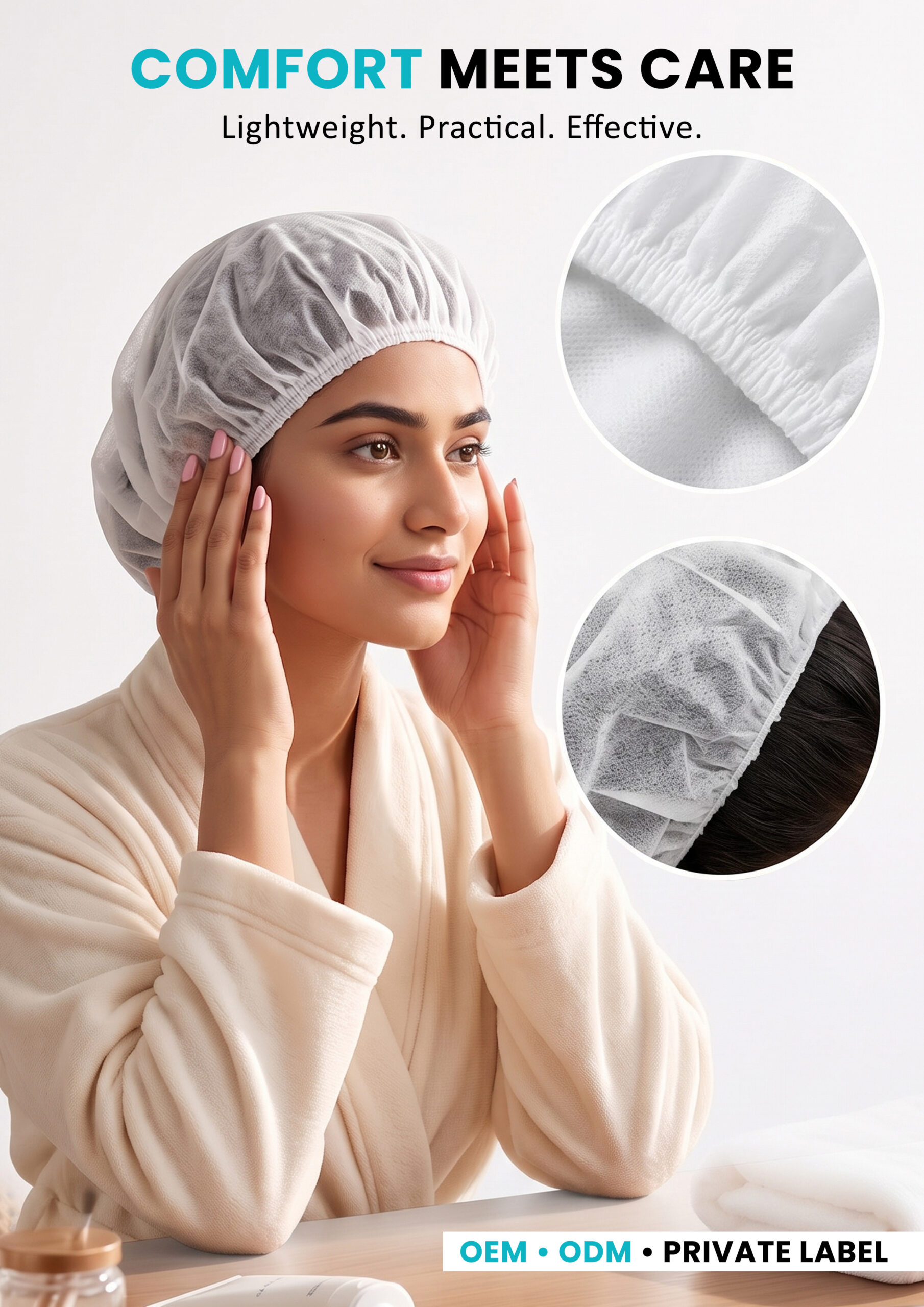 AllMask Hair Steam Mask – Comfort Meets Care Woman wearing AllMask hair steam mask with lightweight comfortable design