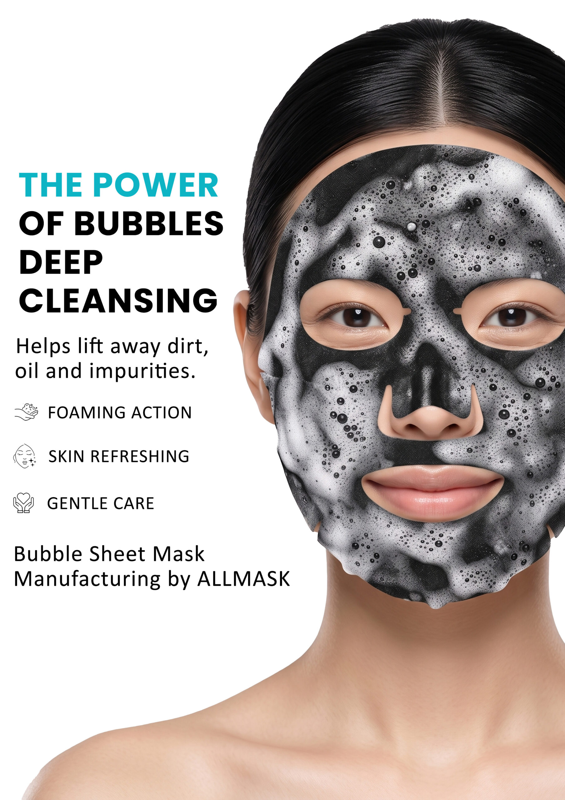 Charcoal Bubble Sheet Mask Deep Cleansing Benefits Woman wearing a charcoal bubble sheet mask for deep cleansing