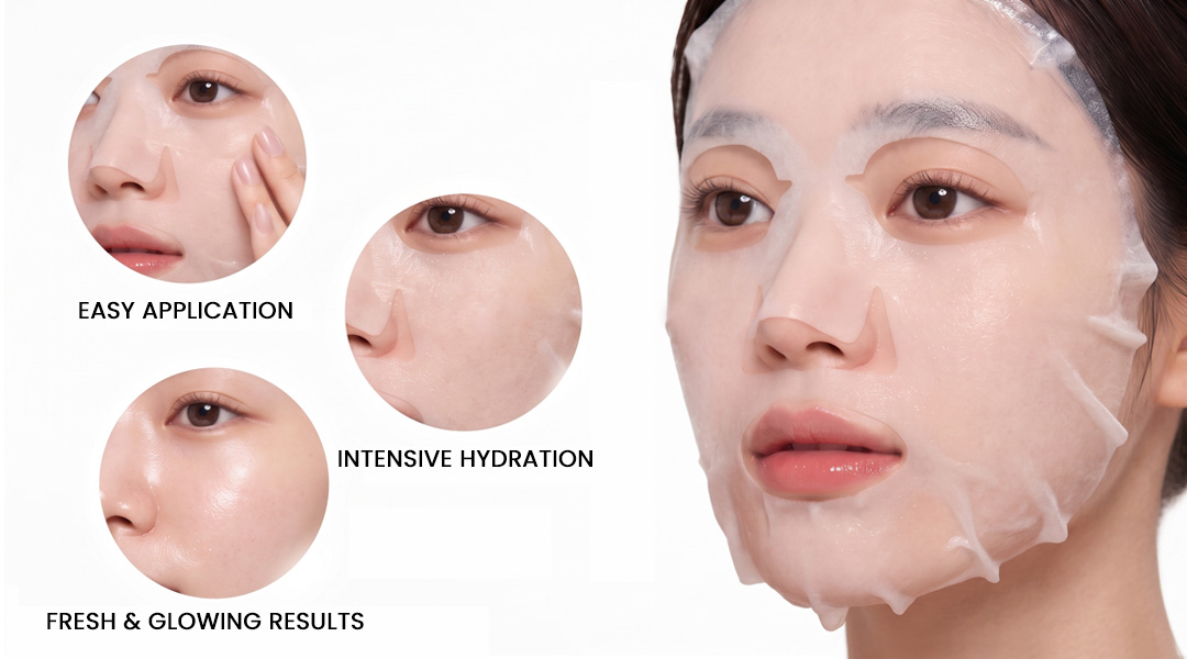 AllMask Jelly Sheet Face Mask showing flexible fit and comfortable adhesion on facial contours