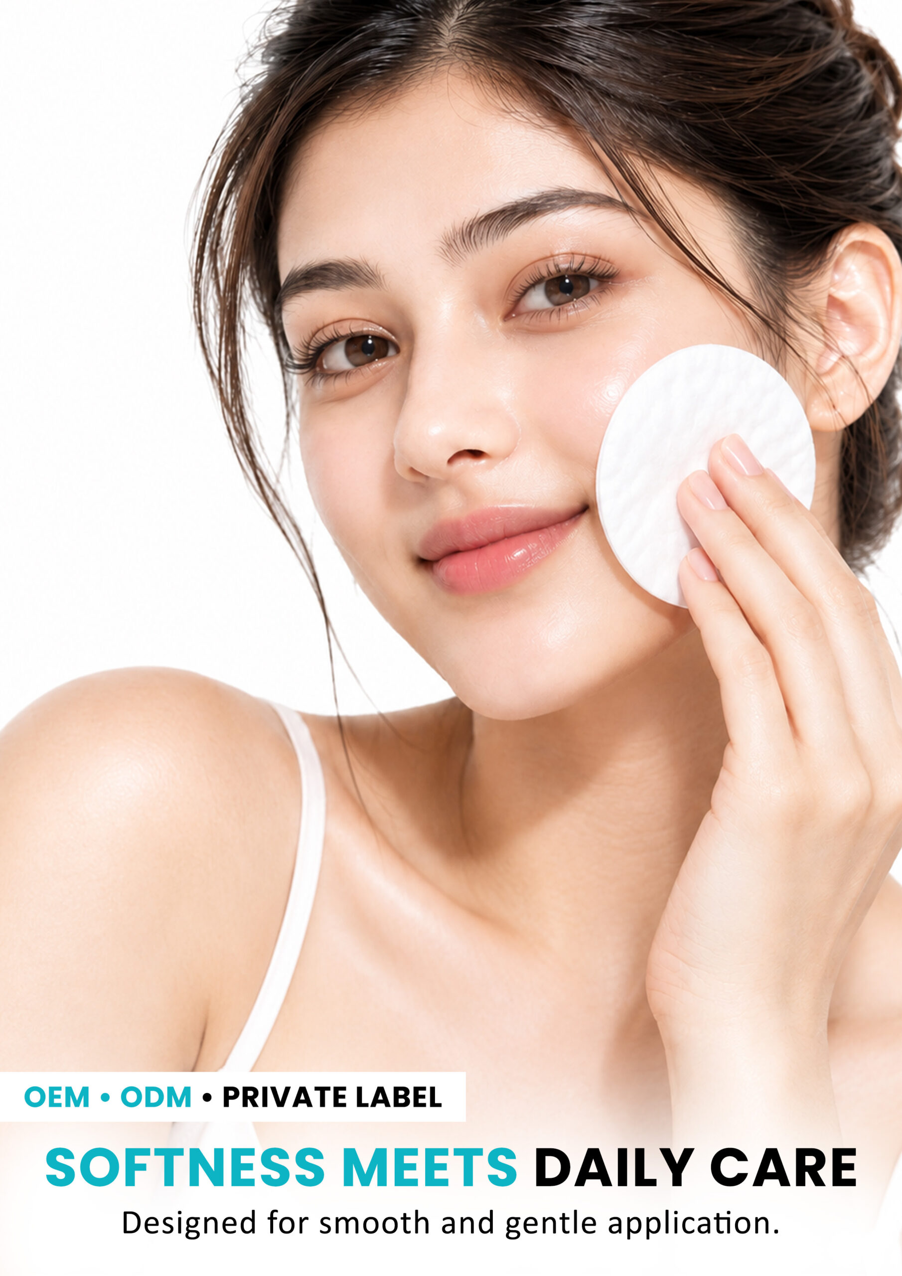 AllMask Cosmetic Pads – Soft Daily Care Woman using AllMask cosmetic pad for gentle facial skincare