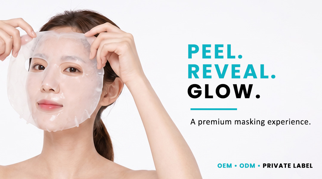 Model peeling off AllMask Jelly Sheet Face Mask to reveal hydrated glowing-looking skin
