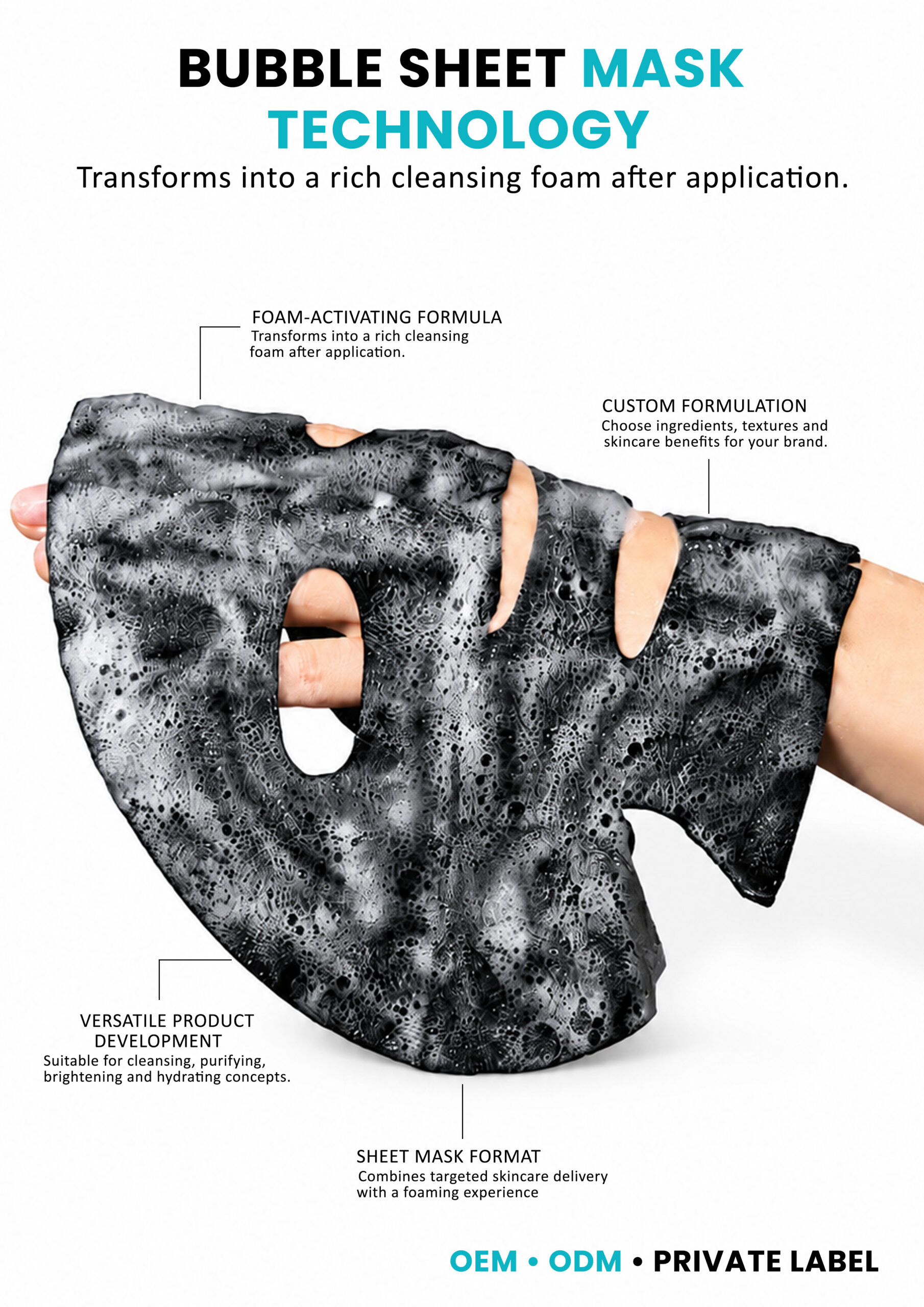 Charcoal Bubble Sheet Mask Technology Charcoal bubble sheet mask technology and material for skincare manufacturing