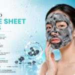 Charcoal bubble sheet mask applied to a model's face illustrating self-foaming deep pore cleansing technology by Allmask.