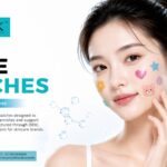Model displaying colorful decorative hydrocolloid acne spot patches on her cheek by Allmask contract manufacturing.