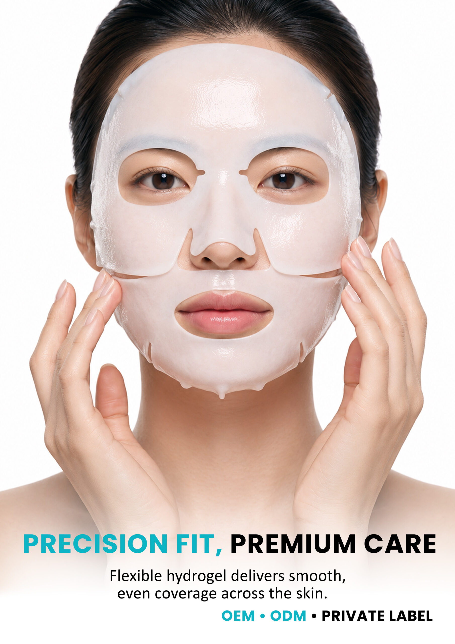 Precision Fit Premium Hydrogel Facial Mask Close-up of precision-fit premium hydrogel facial mask delivering smooth and even coverage across the face