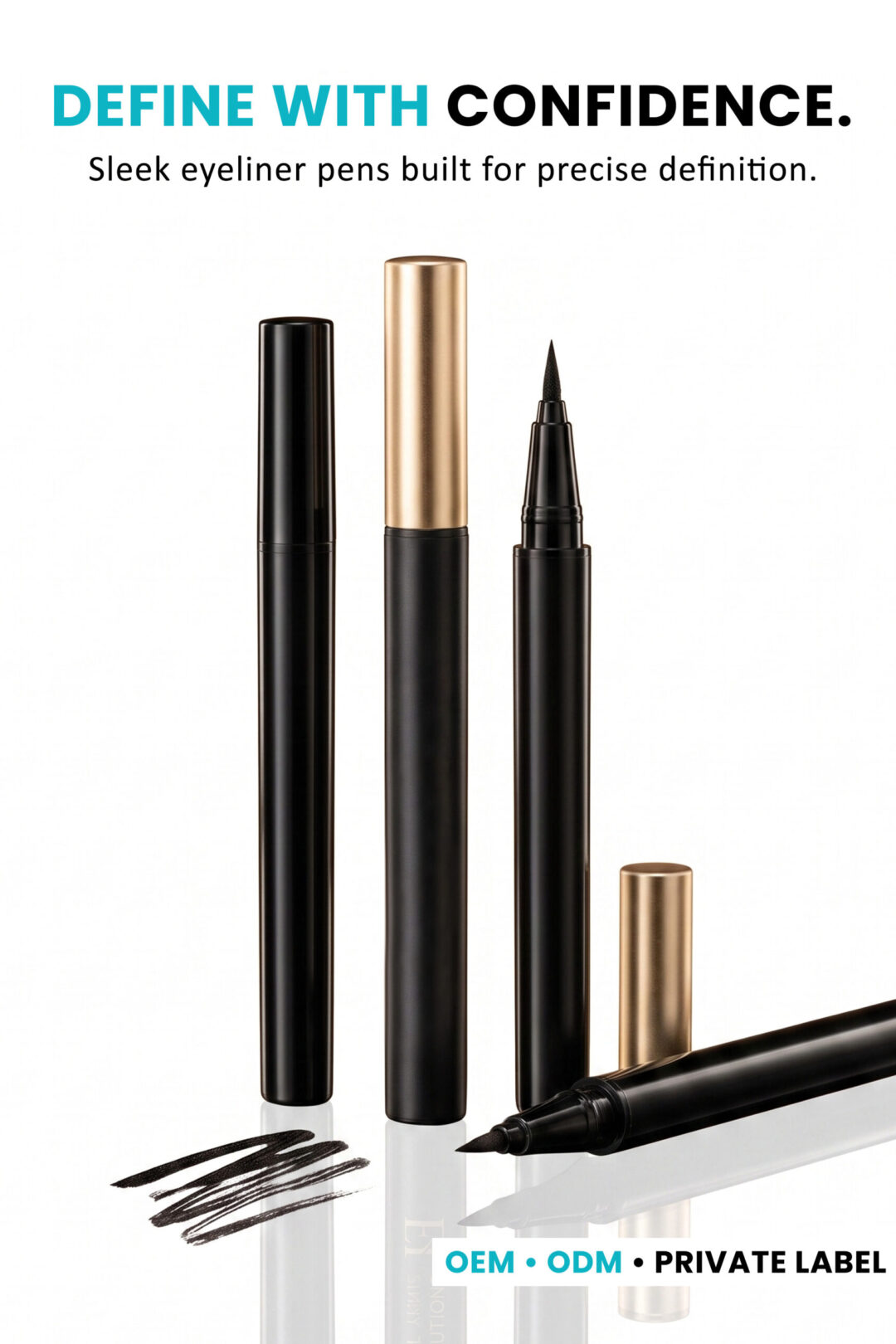 AllMask liquid eyeliner pens in black and gold packaging for precise eye definition