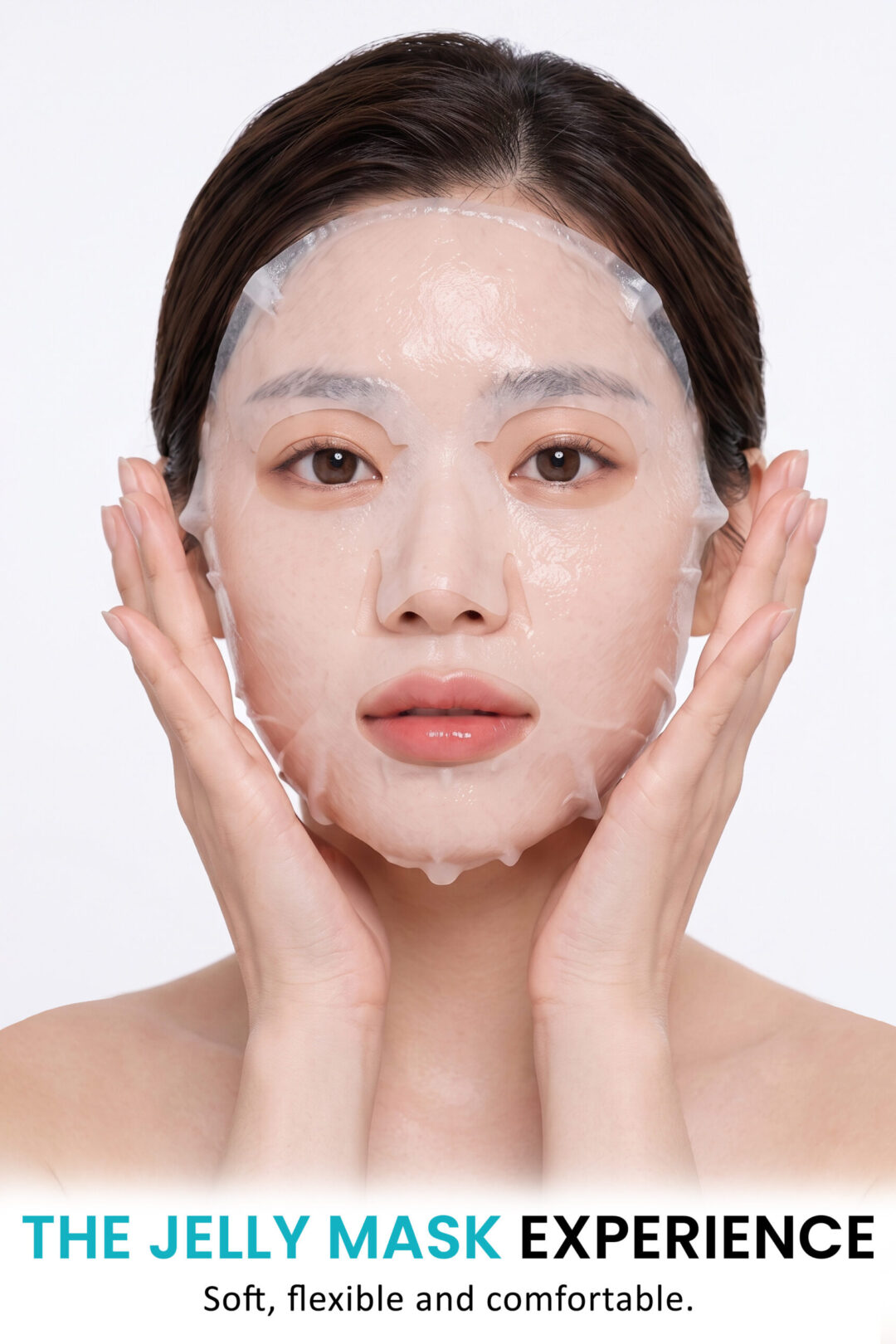 AllMask Jelly Sheet Face Mask applied to the face for a soft flexible and comfortable skincare experience