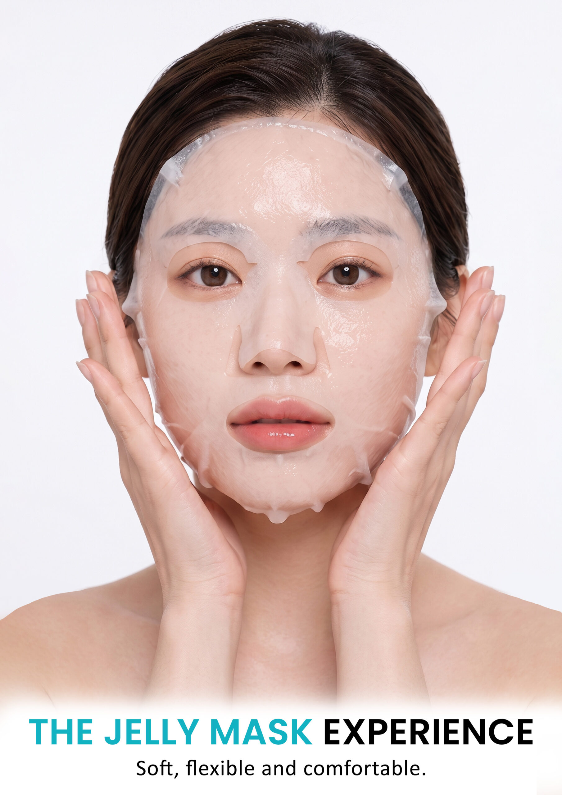 AllMask Jelly Sheet Face Mask – The Jelly Mask Experience AllMask Jelly Sheet Face Mask applied to the face for a soft flexible and comfortable skincare experience