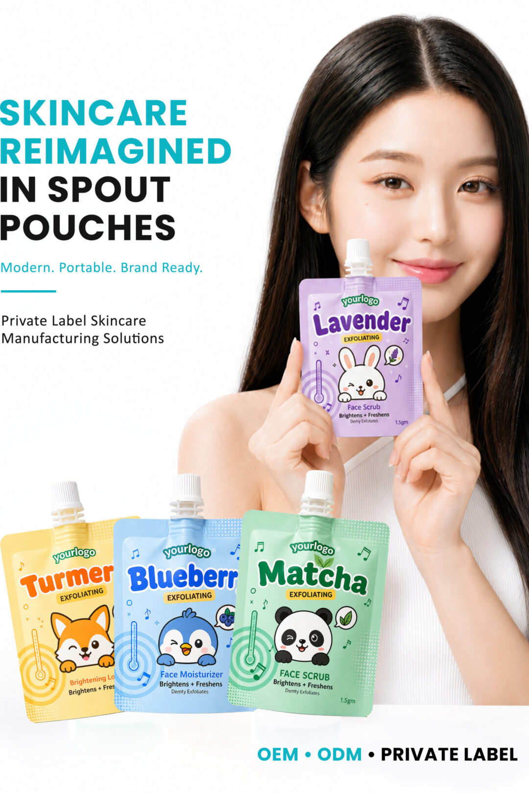AllMask spout pouch skincare collection featuring multiple customized formulations for modern beauty brands