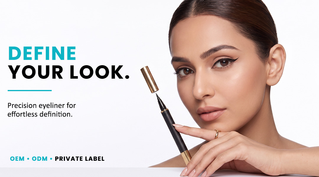 AllMask liquid eyeliner pen held by a woman for precise eye makeup