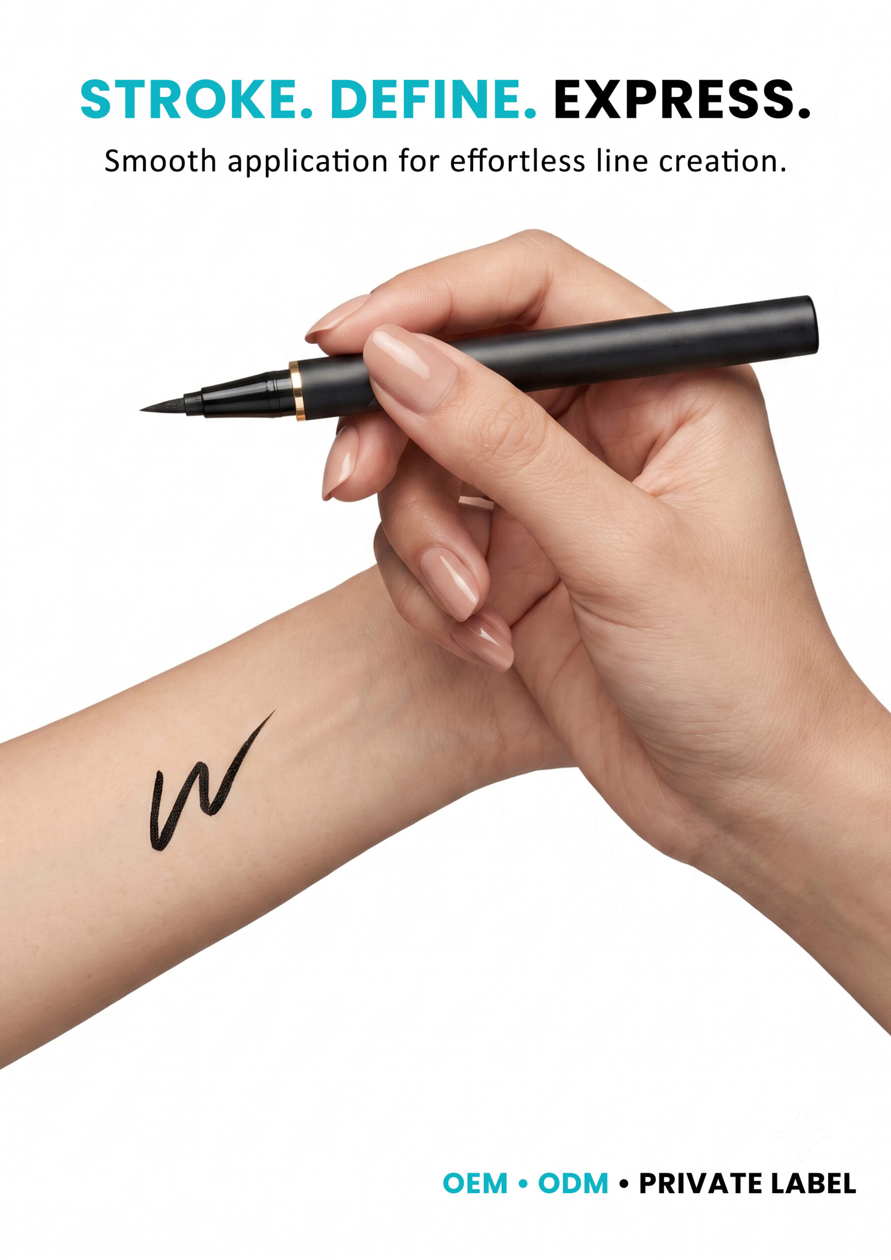 AllMask Liquid Eyeliner Pen – Smooth Application Hand using an AllMask liquid eyeliner pen to create a precise black line