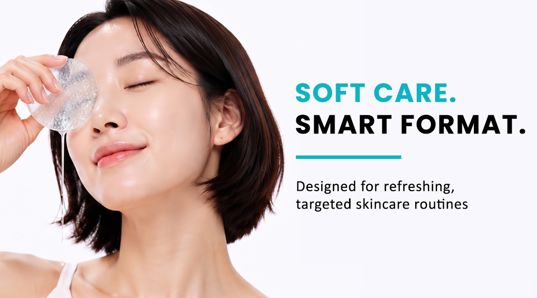 Woman using AllMask gel toner pad for refreshing skincare care