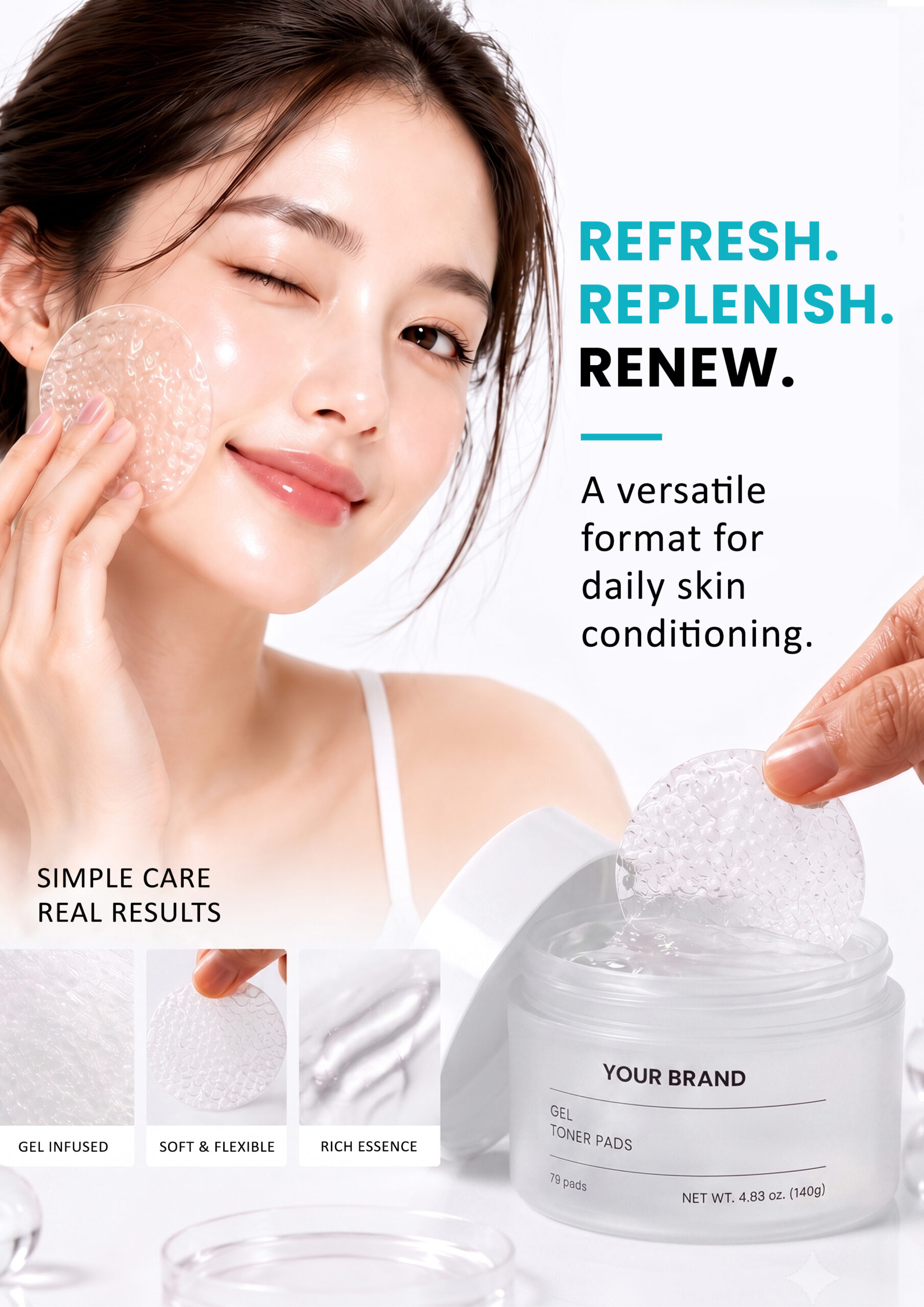 AllMask Gel Toning Pads – Refresh Replenish Renew Woman using AllMask gel toning pad for daily skincare conditioning