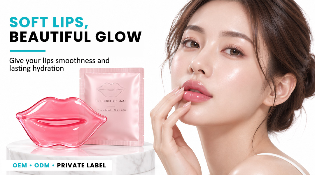 Woman using AllMask hydrogel lip mask for soft and hydrated lips