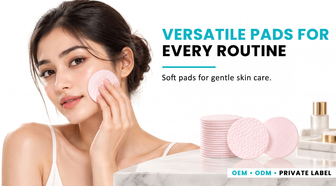 Woman using AllMask cosmetic pad with skincare products for facial care