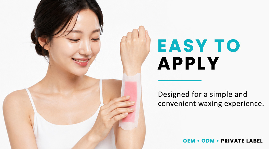 Woman applying AllMask gel body wax strip for convenient hair removal