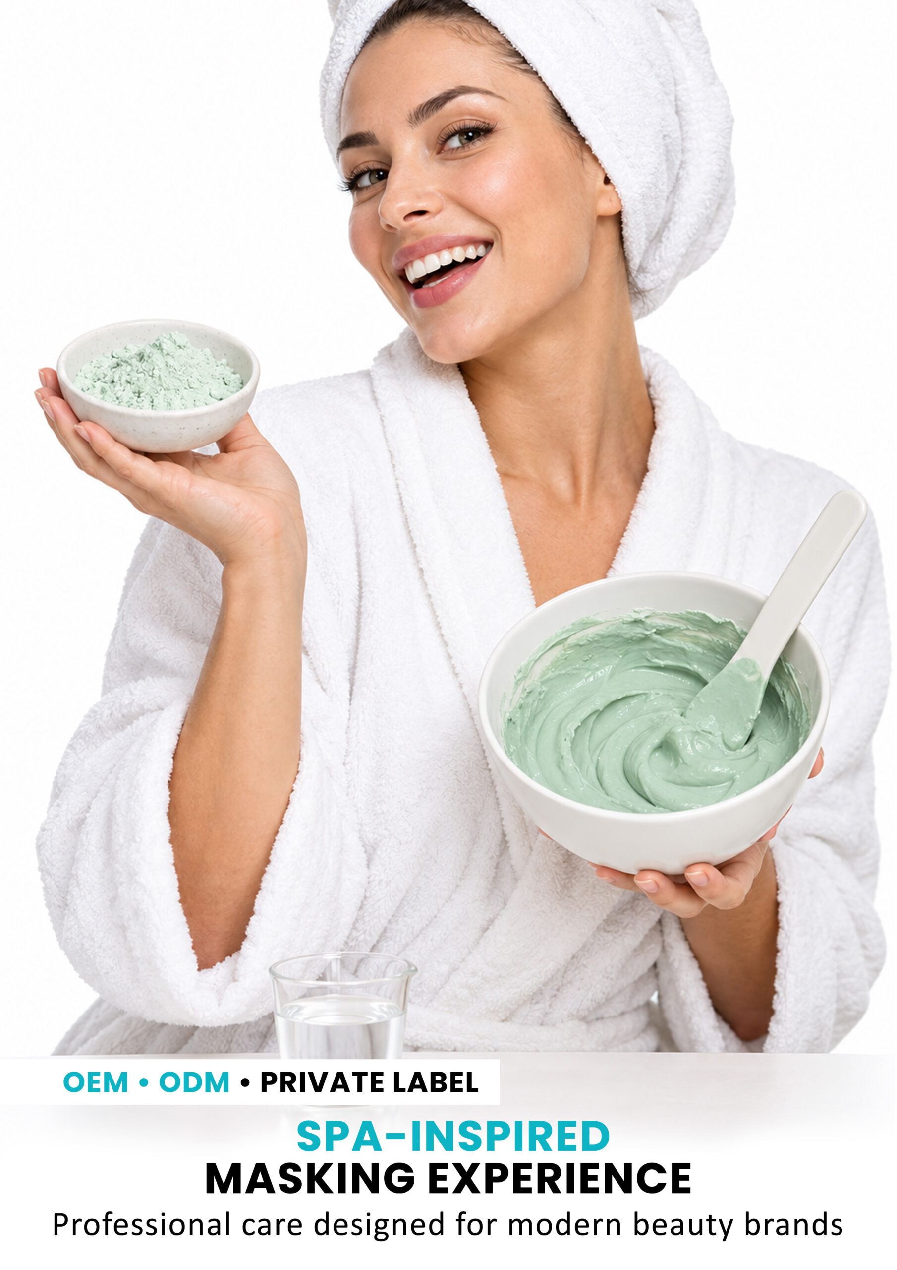 AllMask Modelling Mask – Spa Skincare Experience Woman holding bowl of green AllMask modelling mask in spa setting
