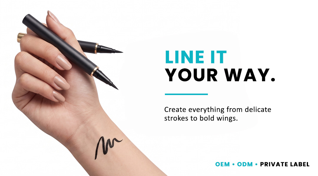 AllMask liquid eyeliner pen creating a precise black line on the hand