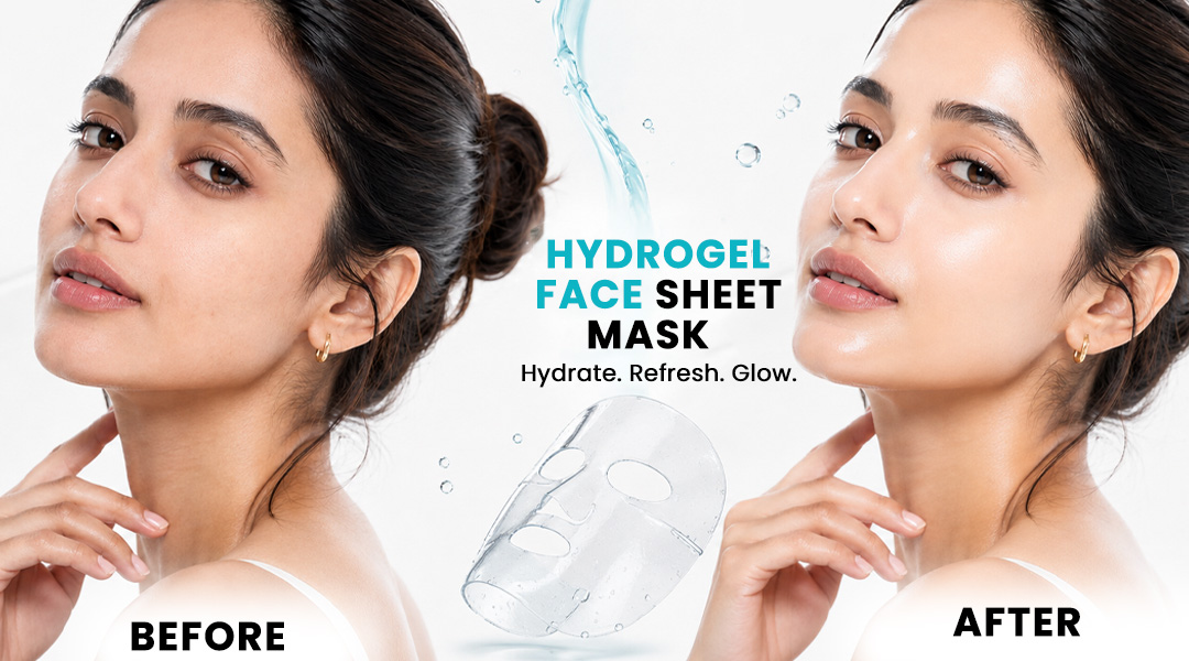 Before and after results concept of AllMask Hydrogel Facial Sheet Mask skincare treatment
