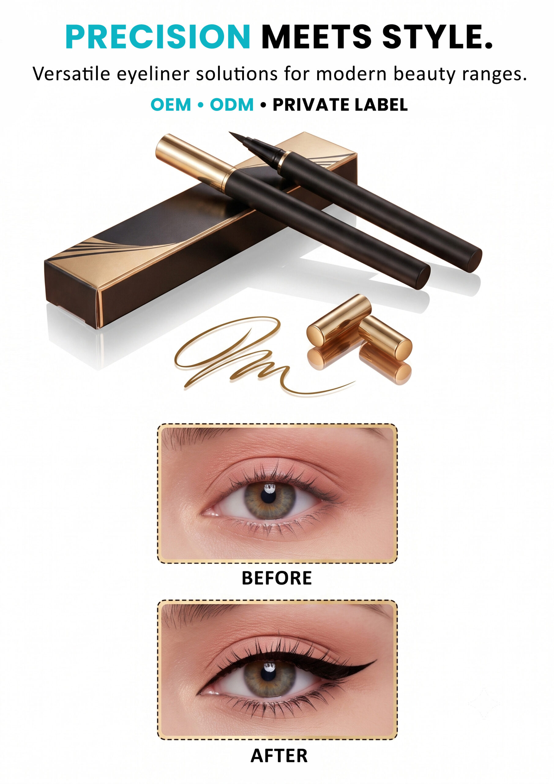 AllMask Liquid Eyeliner Pen – Precision Meets Style AllMask liquid eyeliner pens with before and after eye makeup results