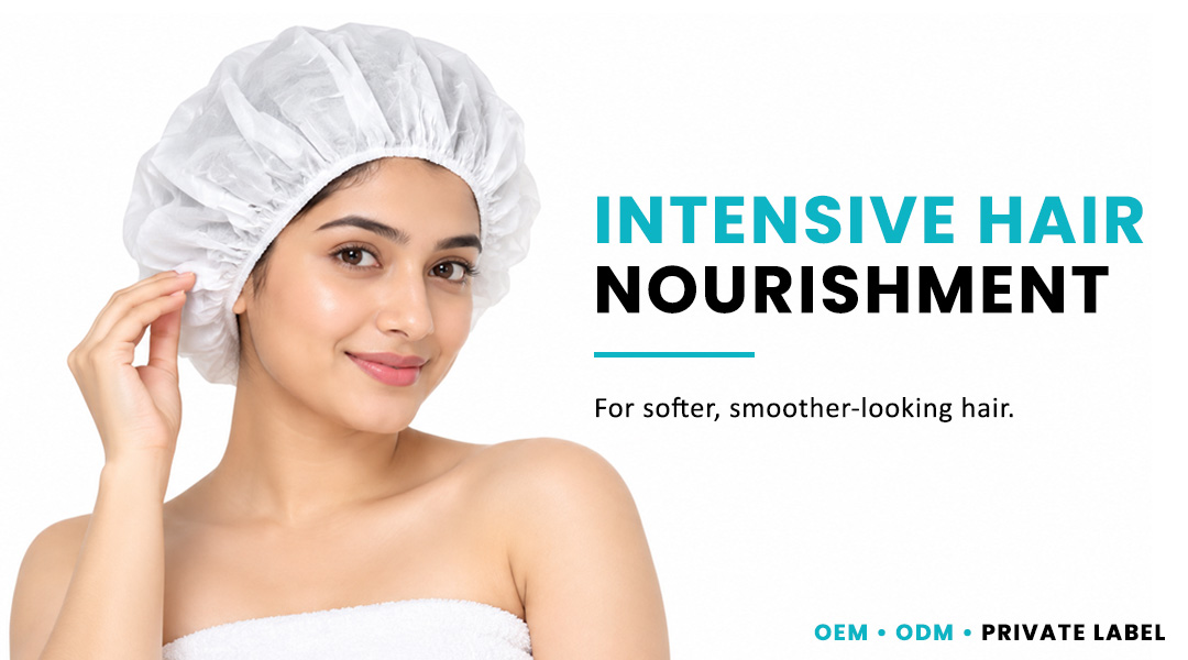 Woman using AllMask hair steam mask for intensive hair nourishment