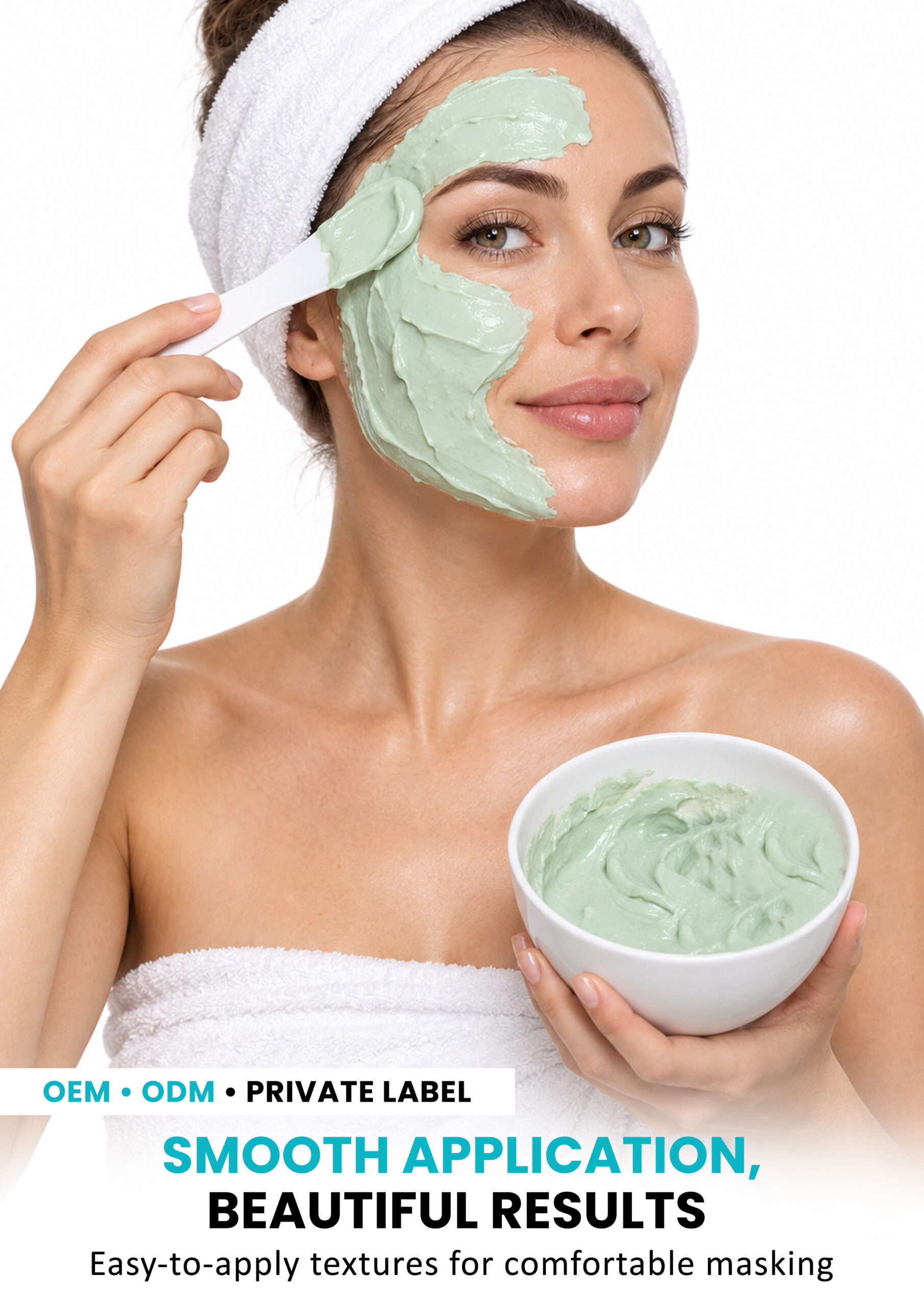 AllMask Modelling Mask – Smooth Application Woman applying green AllMask modelling mask with a spatula