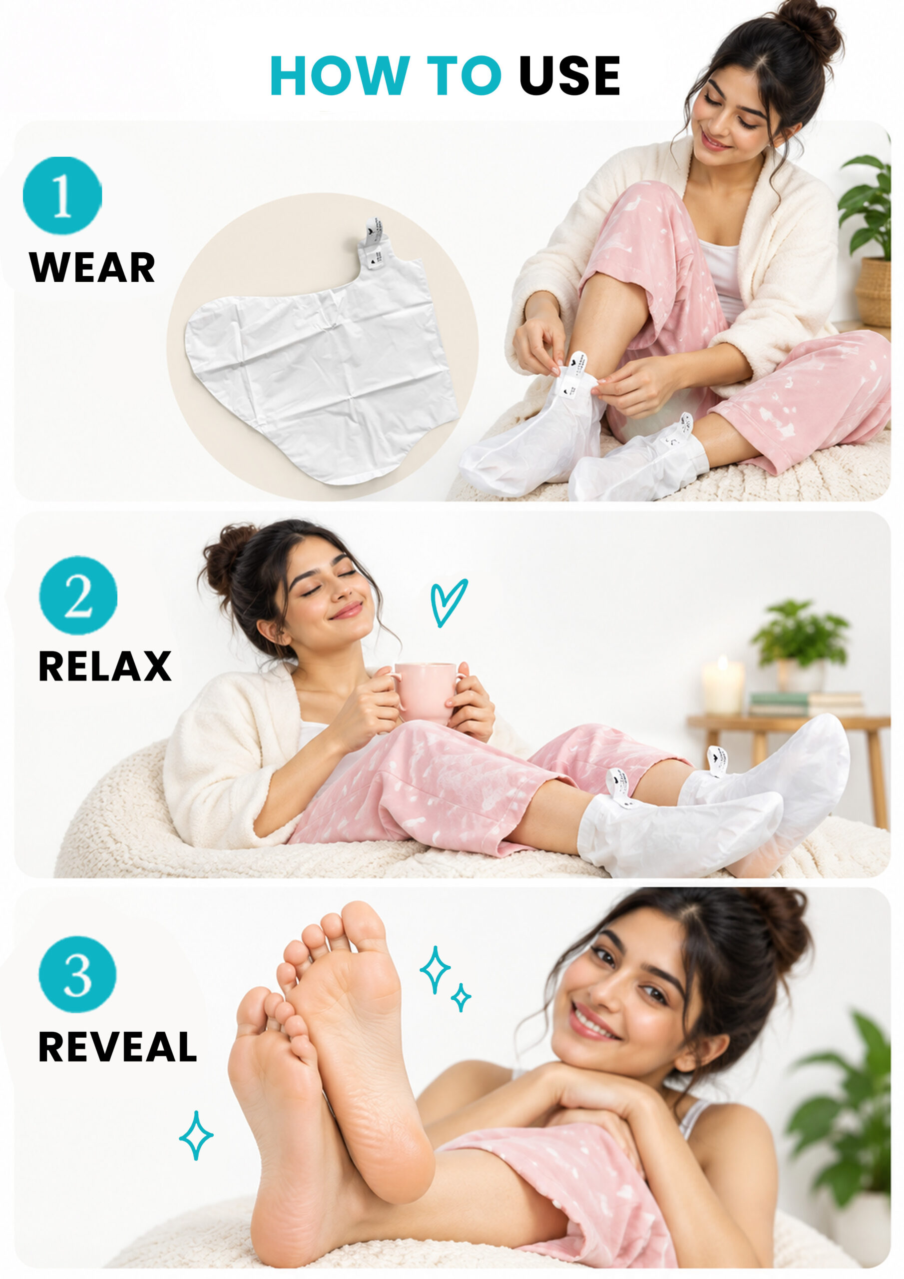 ALLMASK Foot Mask – How to Use ALLMASK foot mask three-step wear relax reveal routine