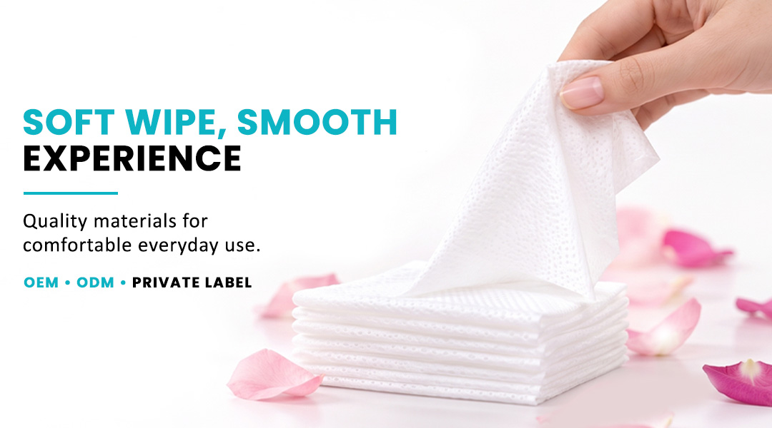 AllMask cosmetic wipe being pulled from a stack for soft facial cleansing