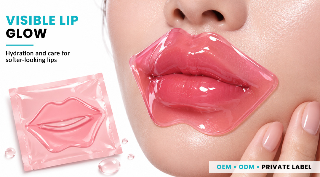 AllMask hydrogel lip mask shown with hydrated glossy lips