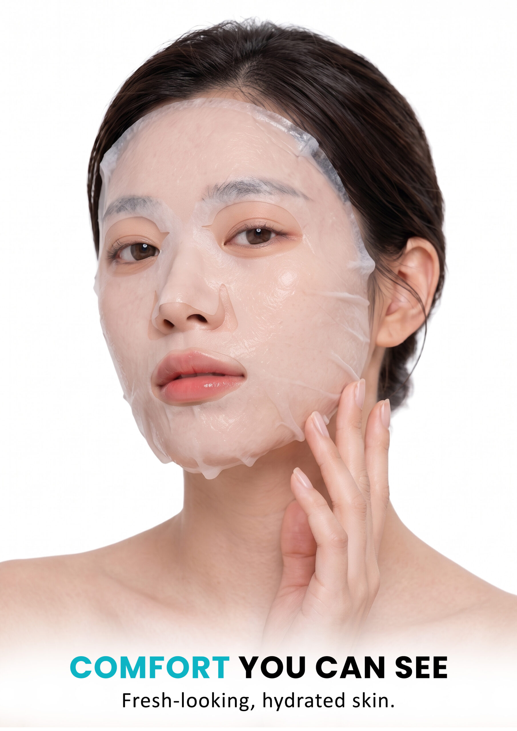 AllMask Jelly Sheet Face Mask – Comfort You Can See Model wearing AllMask Jelly Sheet Face Mask for a fresh comfortable and smooth skincare experience