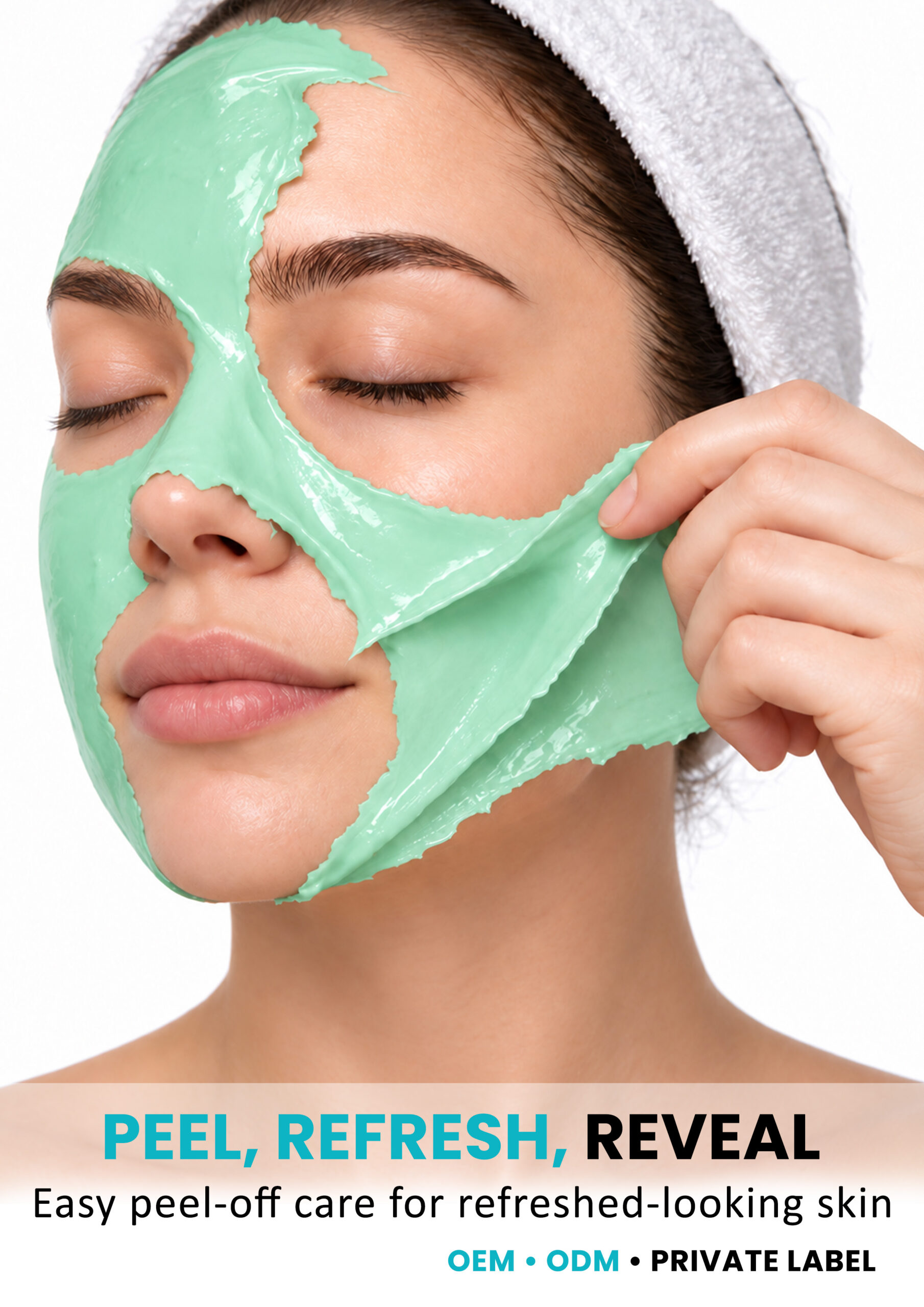 AllMask Modelling Mask – Peel Off Application Woman peeling green AllMask modelling mask from her face
