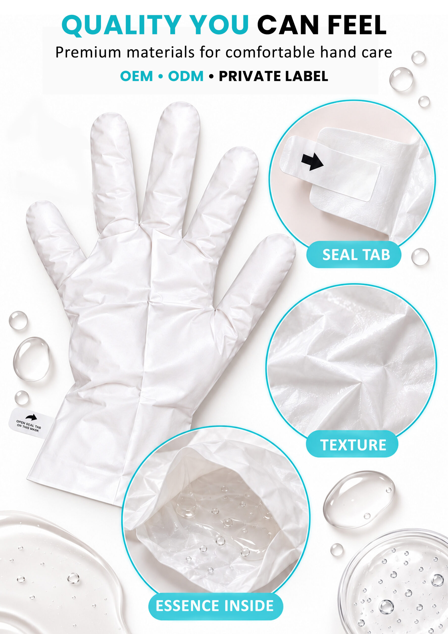 ALLMASK Hand Mask Gloves – Product Features ALLMASK hand mask gloves showing seal tab texture and essence