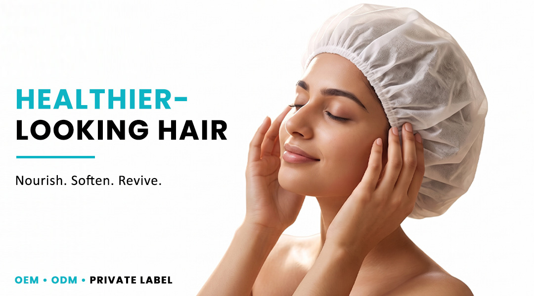 Woman using AllMask hair steam mask for softer and healthier-looking hair