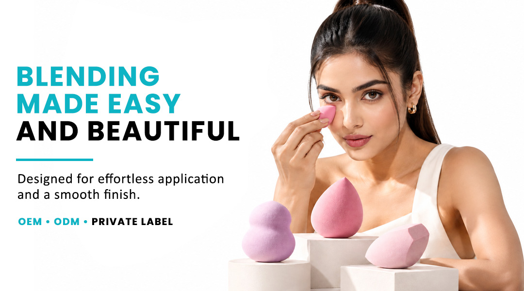 Woman using AllMask makeup blender sponges for easy and smooth makeup blending