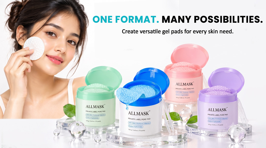 AllMask gel toner pads in multiple colors and customized skincare formats