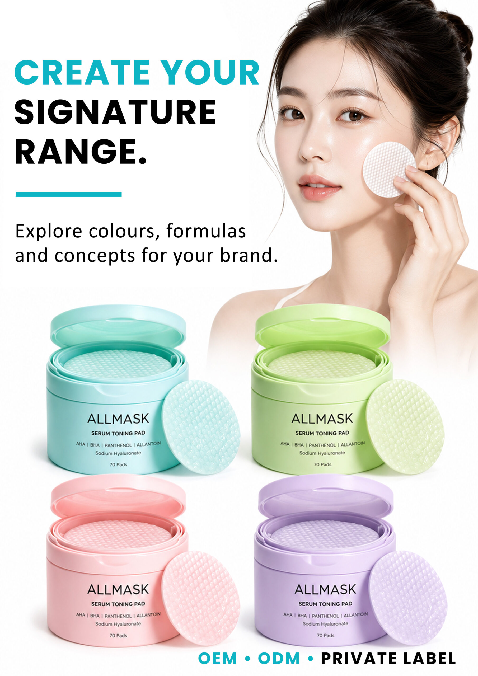 AllMask Gel Toning Pads – Create Your Signature Range AllMask gel toning pads in colorful customized packaging for skincare brands