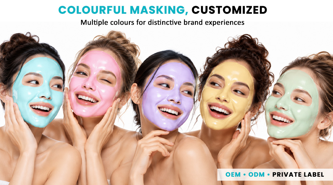 Women wearing colorful AllMask modelling masks in customized formulations