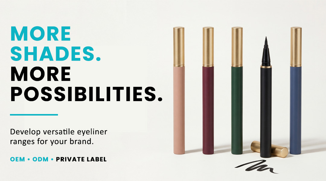 AllMask liquid eyeliner pens displayed in multiple shades for customizable makeup collections